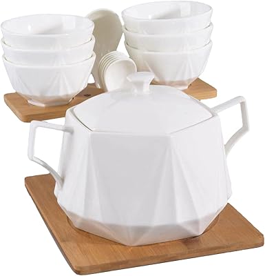 Shalo soup service in porcelain, 15 pieces with bamboo support, 36 x 30 x 23.5 cm.. Shop with purpose at DIAYTAR NIGERIA and receive quality products at budget rates within 8 days.