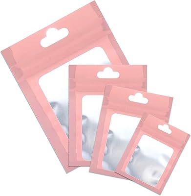 100 parts Food storage bags Readable in mylar with zipper with transparent window, car storage bags for self-speculating food for party supplies, jewelry and candies, 4 sizes (pink).. Your one-click solution to affordable shopping, DIAYTAR NIGERIA delivers quality products nationwide.