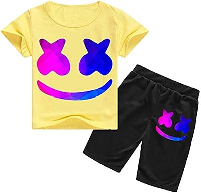 Round -collar -print short -colored DJ marshmello, comfortable cotton for children's clothing.. DIAYTAR NIGERIA combines affordability, variety, and convenience with nationwide delivery services.