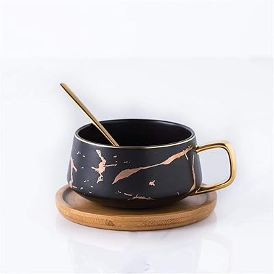 KH cups and saucers, coffee cups with golden edges, small porcelain and ceramic coffee cup, milk cup, advanced cups (black, short cup).. DIAYTAR NIGERIA: Where shopping meets satisfaction with affordable prices and delivery within 8 days.