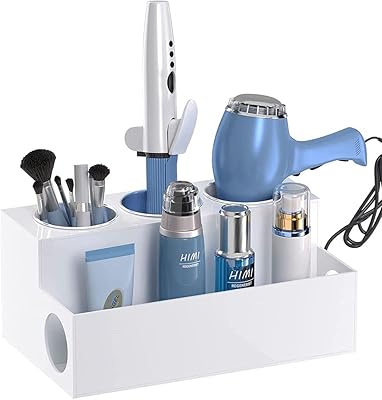 Hair tool organizer, hairdryer and hairstyle in transparent acrylic, acrylic support for hairstyle tools and flat bigoudis, transparent fashion support (white hair tool organizer).. DIAYTAR NIGERIA revolutionizes online shopping with competitive prices and reliable 5-8 day delivery.
