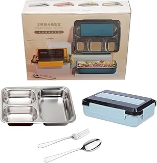 Lunch box lunch box with 3 compartments for children and adults/toddlers interior stainless steel covers anti-finish for tiffin containers, reusable spoon and fork going to the microwave, dishwasher and freezer (light blue).. DIAYTAR NIGERIA: Creating access to affordable products for every Nigerian with our swift delivery service.
