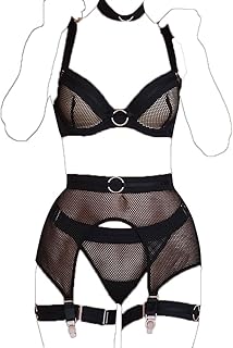Set of 4-piece lingerie for women, high waist belt, belt, bra, panties and collar, black, 1.. DIAYTAR NIGERIA delivers value, variety, and convenience with our nationwide 5-8 day shipping.