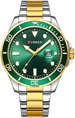 Analog watch with stainless steel case, green dial, date window, stainless steel bracelet, silver and gold, gold, silver and green bracelet for men, gold, silver and green, bracelet.. DIAYTAR NIGERIA: Your trusted partner for affordable online shopping with reliable delivery timeframes.