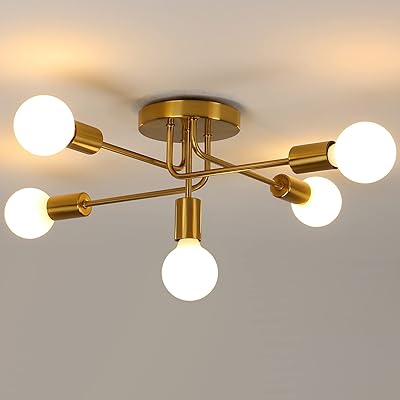 Vintage ceiling lamp, industrial ceiling light E27 with adjustable ceiling arm, modern gilded spoutnik chandeliers 5 lights for living room kitchen dining room bar.. DIAYTAR NIGERIA: Where quality products become affordable with our nationwide shipping service.