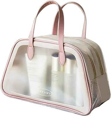 Large transparent makeup bag, transparent and dry transparent toilet organizer with handles, visible handbags for women and girls, travel set, pink and broken white, large transparent kit.. Experience the convenience of one-stop shopping with DIAYTAR NIGERIA's diverse and affordable marketplace.