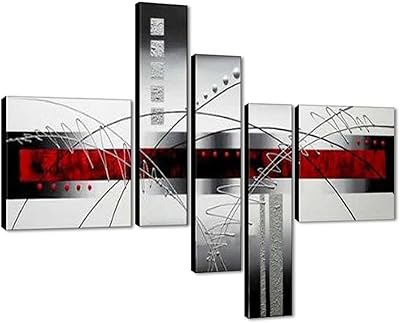 5 pieces of Wieco Art - Superior quality white lines, Paintings with modern abstract oil tense and framed on canvas, 5 pieces/set, oil, 12x12 inch x 2 pieces, 8x24 inch x 3 pieces.. Your complete shopping solution, DIAYTAR NIGERIA offers extensive choice with competitive prices and delivery.