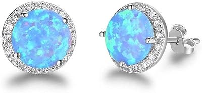 Halo earrings in sterling silver dotted with synthetic blue opals and white cubic zircons, 1.1 cm, Sterling silver opal stone, blue opal.. DIAYTAR NIGERIA: Where every purchase is affordable and delivery is always within a week.
