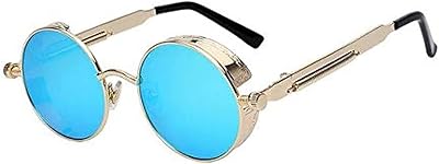 Round sunglasses in metal steampunk fashion xeu, vintage retro glasses UV400 (blue mirror), blue.. DIAYTAR NIGERIA makes quality accessible with our diverse product range and dependable delivery service.