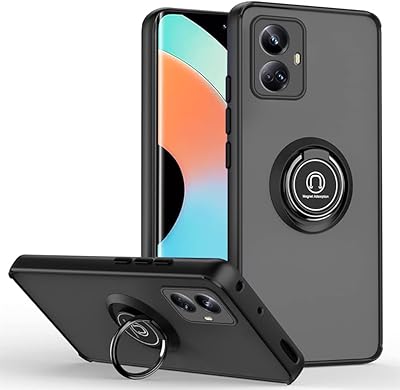 Protective shell for Oppo realme 10 pro Plus, rigid antichoc matoc rear shell, metal support ring, magnetic car support (black).. Find quality and variety without breaking the bank — only on DIAYTAR Nigeria.