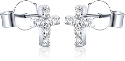Sterling silver cross earrings and zirconium oxide, Religious stem earrings for women and men.. Experience shopping freedom with DIAYTAR NIGERIA's vast catalog and nationwide 5-8 day shipping.