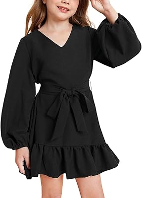 Vermoco dresses for girls from 5 to 12 years old, large relaxed dress with long sleeves and V -collar with belt for teenage girls, fashion clothes.. Shop millions of products across categories on DIAYTAR Nigeria — delivered right to your door.