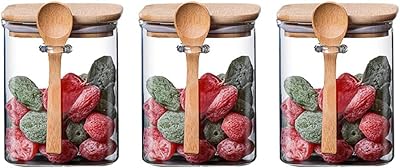 Set of jorunb glass storage pots with bamboo lids and spoon, cereal storage containers and dry food, hermetic transparent borosilicate glass box for tea, flour, sugar, kitchen coffee (800ml* 3) ..... No hassle, just shopping — DIAYTAR Nigeria delivers in under 8 days.