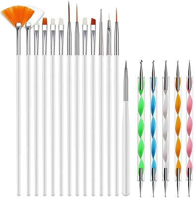 Beauty 20 Nail design tools, 15 nail brushes for gel varnish and 5 points pens for rock painting, professional starter kit (white).. DIAYTAR NIGERIA: Where every purchase is affordable and delivery is always within a week.