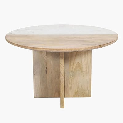 Home box coffee table in solid wood with Midtown round marble tray, size 50 x 75 x 75 cm, brown/white.. Your one-click solution to affordable shopping, DIAYTAR NIGERIA delivers quality products nationwide.