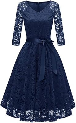 Cocktail dresses for women - Elegant Lace Evening Dress in V -neck and floral pattern, bridesmaid dress with 3/4 sleeves.. DIAYTAR NIGERIA: Where thousands of products meet affordable prices and reliable 5-8 day delivery.