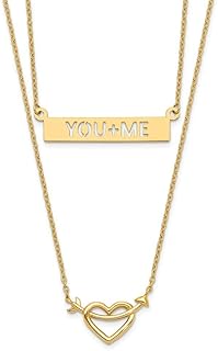 Two -straps necklace in 14 -carat gold, 0.8 mm polished carat, love heart and you+me bar, gift jewelry for women - 43 centimeters.. DIAYTAR NIGERIA delivers on our promise of variety, affordability, and prompt nationwide shipping.