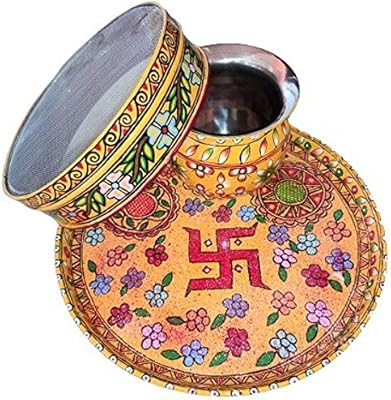 Karva Chauth Pooja Thali set, 3 -piece set in stainless steel and brass (3 pieces, multicolored).. DIAYTAR NIGERIA: Empowering Nigerians with access to affordable products delivered within 8 days.
