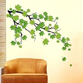 Wall sticker branch of green fall leaves (PVC vinyl, 50 cm x 70 cm, green).. DIAYTAR NIGERIA: Making quality products accessible to all Nigerians at affordable prices.