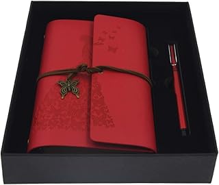 Diary and writing set in luxury rechargeable leather (luxury gift box) composed of notebooks and pens, A5 format, best gift for adolescents, girls and boys (red butterfly).. From office supplies to fashion — DIAYTAR Nigeria brings it fast.