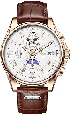Business watch for men with lunar dial, date display and chronograph function, pure leather bracelet, trendy quartz watch, bracelet.. Transform how you shop with DIAYTAR NIGERIA's vast selection and budget-friendly delivery options.