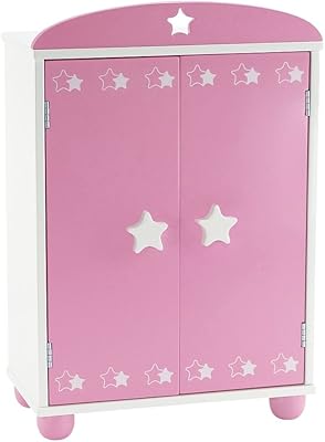 Doll furniture 14 "| Beautiful pink and white chest of drawers with star -shaped details, delivered with 5 hangers for doll | Suitable for American Girl Willie Wisher dolls.. Discover endless possibilities with DIAYTAR NIGERIA's comprehensive catalog and reliable delivery service.