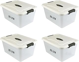 Besto 25L plastic storage post with lid | Superior quality | For clothes, toys, books, snacks, shoes, grocery storage tank (lot of 4).. DIAYTAR NIGERIA: Where shopping meets satisfaction with affordable prices and prompt delivery services.
