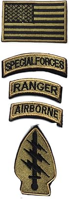Military patches, tactical patches of the American flag, airborne insignia of special forces rangers, pack of 5 moral patches embroidered with hooks and loops (armed green).. DIAYTAR NIGERIA brings the market to your screen with thousands of affordable products delivered to your door.