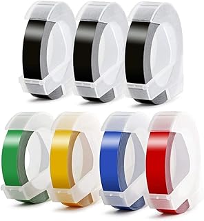Dymo label Kingdom 9 mm x 3 m compatible embossing ribbon, white on blue/black/red/green/yellow, package of 7 recharges for Dymo Omega Junior Mutex labels.. DIAYTAR NIGERIA brings the marketplace experience online with affordable and reliable delivery service.