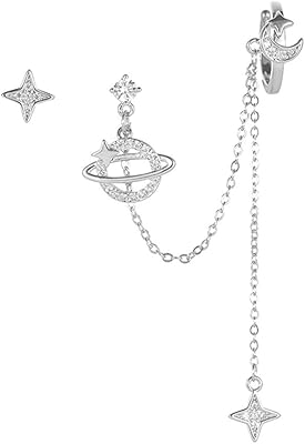 Planet Cz Lune Star Ear Wrap Clip On Clown Clown Cherry 925 Silver Sterling Post Stud Chain Wire Gland Asymmetrical Ears For Women Adolescent girls Cute Hypoallergenic Girl Bffs Gifts.. Shop with ease at DIAYTAR NIGERIA and enjoy our extensive product range delivered at affordable rates.