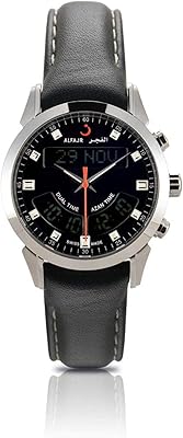 Luxury watch al fajr with real leather bracelet for men / digital analog Wa-10l, black color.. DIAYTAR NIGERIA: Where shopping dreams become reality with budget-friendly prices and prompt delivery.