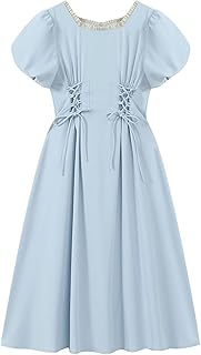 Hoptech vintage temperament aline dress, summer dress with puffy sleeves of plain color with tie with high waisted lace.. Save more, wait less — DIAYTAR Nigeria delivers faster than ever.