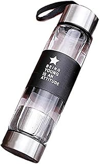 Water and tea bottle in borosilicate transparent glass of 450 ml with transport lid.. DIAYTAR NIGERIA: Your affordable gateway to thousands of products delivered within a week.