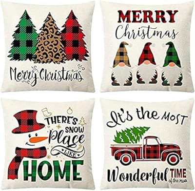 Christmas pillowcases Jing Tai Da 18 "X 18", set of 4 rustic style linen vacation cushions for sofa (B).. Buy better with DIAYTAR Nigeria — the ultimate e-commerce platform in Nigeria.