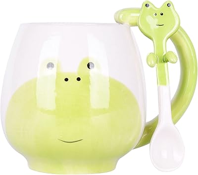 Ceramic coffee cup with spoon, cute frog pattern, funny fancy cup, ceramic gift mug, 14.5 oz.. Unlock access to a wide range of products with DIAYTAR NIGERIA's affordable e-commerce platform.