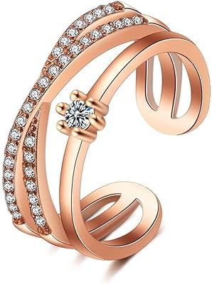 Lovechloss engagement ring in simulated diamonds plated gold and silver, white copper ring for women, adjustable size.. DIAYTAR NIGERIA: Simplifying access to thousands of products with affordable nationwide shipping.