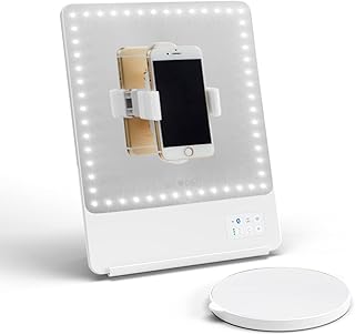 Intelligent courtesy mirror Glamcore Riki Skinny with HD LED lights, magnifying mirror, mobile support and Bluetooth command (white, 5x zoom).. Shop across categories with ease at DIAYTAR NIGERIA, delivering affordability within the week.