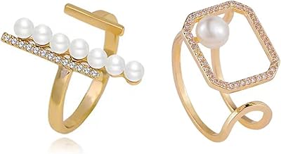 Two -piece rings in false pearls for women distinctive gold plated rings set of multilayers.. DIAYTAR NIGERIA makes quality accessible with our extensive catalog and competitive delivery rates.