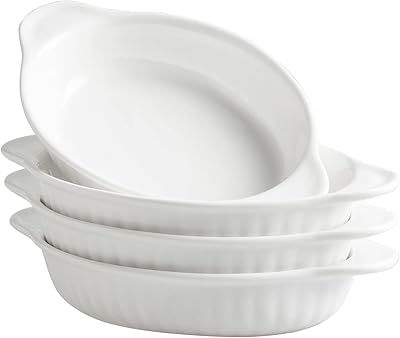 UIBFCWN gratin plates, oval pastry dish, porcelain casseroles for 1 or 2 people, cooking utensils with double handle for the kitchen and the house, 20.8 x 12.7 x 3.6 cm, lot of 4.. Experience the joy of discovery with DIAYTAR NIGERIA's vast catalog and nationwide affordable delivery.