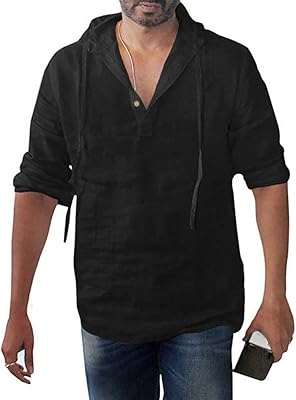 Linn buttoned hood in linen and long -sleeved cotton for men, large size.. Experience retail therapy without the financial stress at DIAYTAR NIGERIA's budget-friendly marketplace.