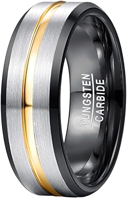 Fivavo wedding ring in 8 mm silver tungsten carbide for men, gold groove wedding ring with beveled edges, comfortable, suitable for sizes 6-14.. DIAYTAR NIGERIA delivers more than products - we deliver affordable solutions within the week.