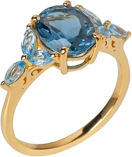 Ring with London Blue Topaz and Swiss Blue Topaz in 14 carat gold on silver 925.. DIAYTAR NIGERIA transforms desires into deliveries with our affordable prices and dependable shipping.