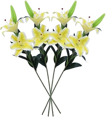 Bouquet of artificial lilies full -headed flowers with rod, lily flowers to the real touch for weddings, parties, decoration of the House of Valentine's Day - Yellow.. DIAYTAR NIGERIA transforms how Nigerians shop with our affordable prices and dependable shipping times.