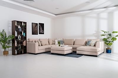 Soft modular sofa Sofa with Royal Furniture armrest (2 places + 1 place + bench + left living room + pouf) Cool Cream.. DIAYTAR Nigeria offers great deals, a huge product variety, and delivery in under a week.