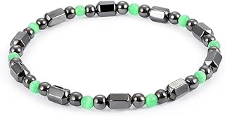 Extensible magnetic bracelet therapeutic hematite, green pearls in healing stone for women and men, one size, blood stone.. DIAYTAR NIGERIA brings the market to your screen with thousands of affordable products delivered to your door.