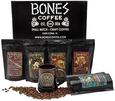 Bones Coffee World Tour | Gift box with special coffee cup | Package of 5 assortments of unique ground ground coffee (ground).. From kitchen tools to phones — DIAYTAR Nigeria ships it all in a week.