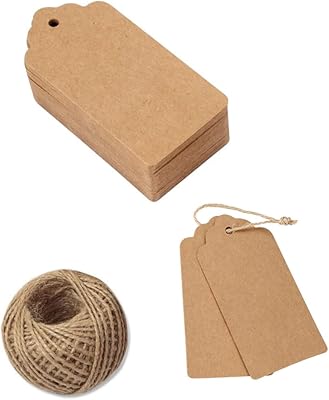 Luluzzi 100 pieces kraft paper labels with 30 m natural jute string, virgin gift labels, brown rectangular artisanal labels with string for gift packaging.. The future of Nigerian shopping is here — DIAYTAR Nigeria.