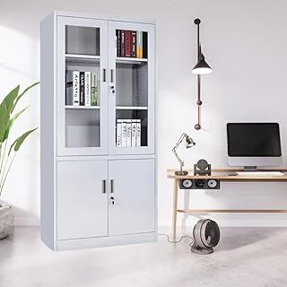 4 -door metal workbook, steel and glass crank, with key lock and desktop storage shelves.. DIAYTAR NIGERIA: Revolutionizing accessibility to quality products at budget-friendly prices across Nigeria.