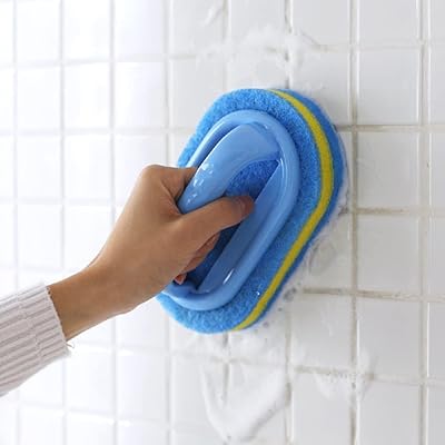 Bath cleaning sponge brush with blue handle, gentle magic sponge ease to clean ceramic tiles, bathtub, kitchen and pool, powerful scouring pads to clean the dishes.. DIAYTAR NIGERIA: Where every purchase is affordable and delivery is always within a week.