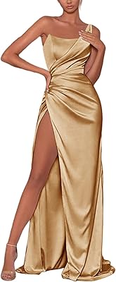 Long molding dress in satin with a shoulder for women, high thigh, ruffled slot, sleeveless, long evening cocktail dress.. DIAYTAR NIGERIA: Your affordable gateway to thousands of products delivered within a week.